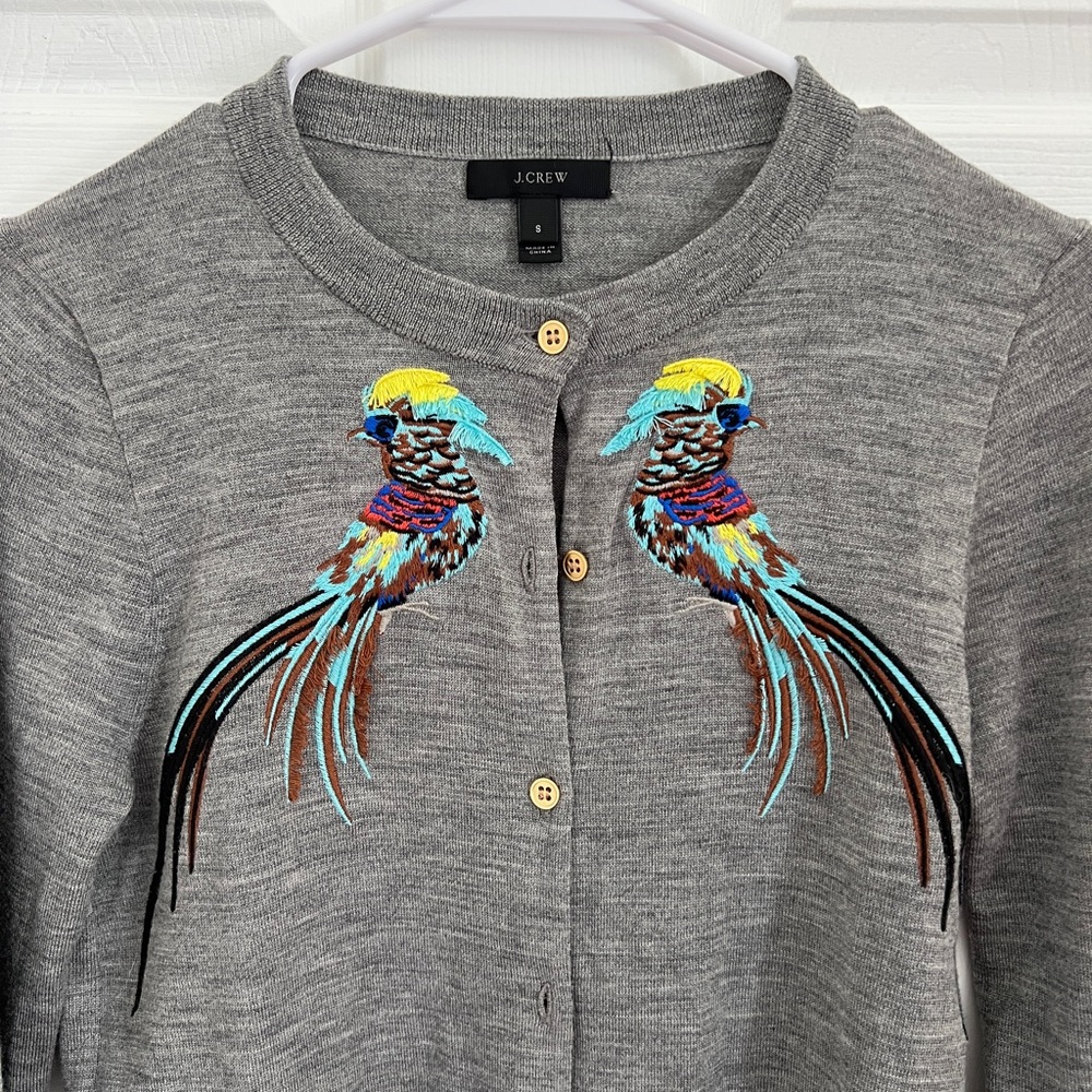 Tropical Bird Embroidered J. Crew Cardigan - Picture 2 of 6